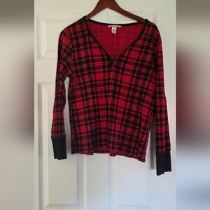 Victoria's Secret Red Ribbed Scoop Neck Top with Black Trim
